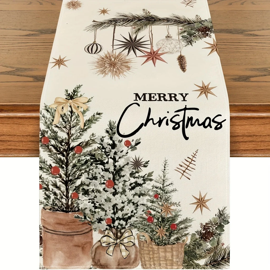 Retro Pastoral Christmas Table Runner | Polyester Holiday Décor Christmas Table Runner PLUSH A 33X183Cm