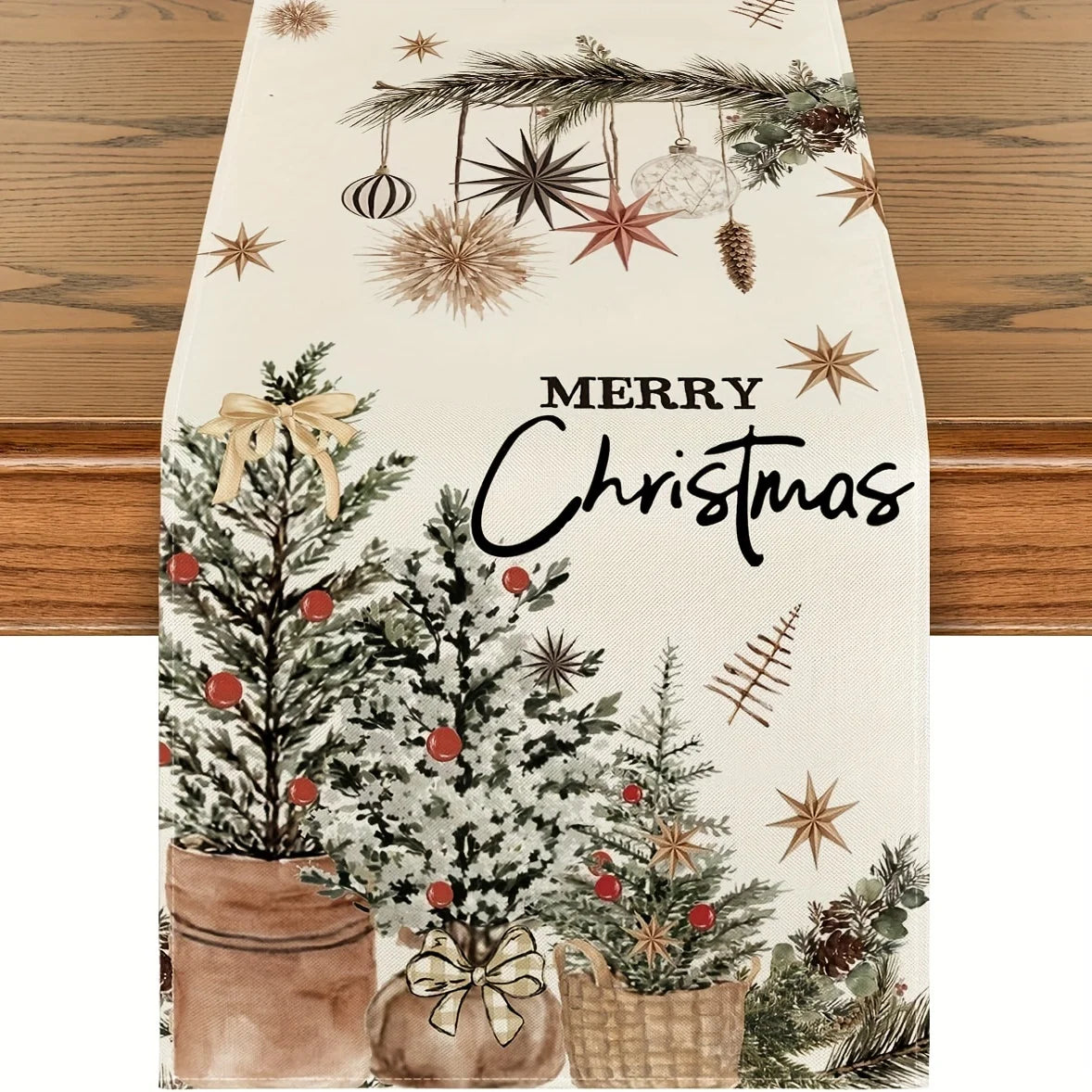Retro Pastoral Christmas Table Runner | Polyester Holiday Décor Christmas Table Runner PLUSH A 33X183Cm