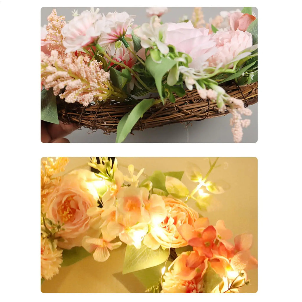 40cm LED Spring Floral Wreath – Front Door & Home Decor LED Floral Wreath PLUSH