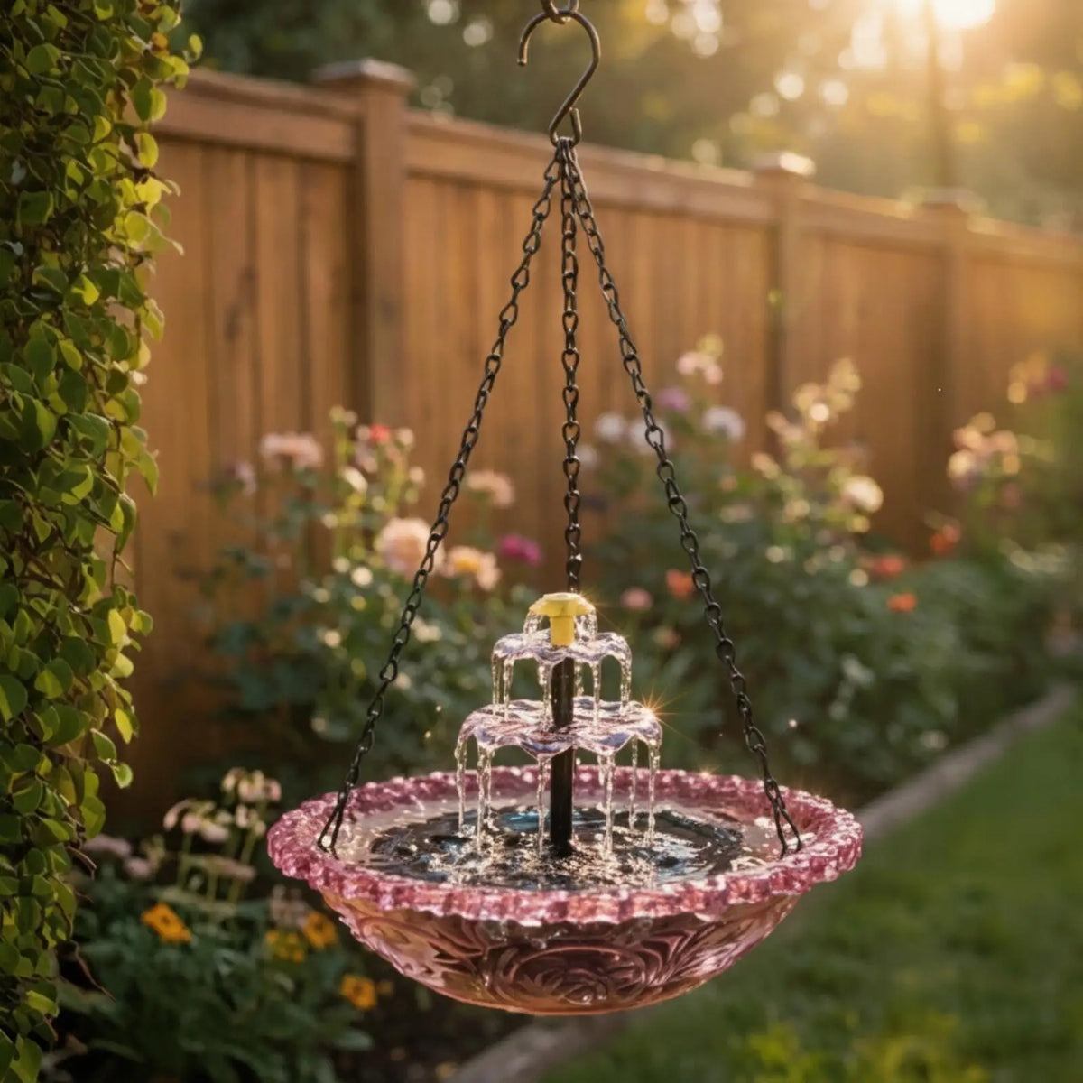 Solar Hanging Glass Bird Bath Fountain – Two-Tier Water Spout Bird Bath Fountain PLUSH DoubleSolarSpray