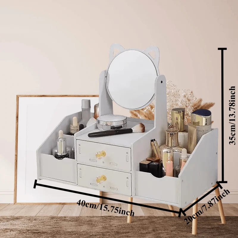 Freestanding Makeup Organizer with Mirror | Vanity Storage Makeup Organizer PLUSH