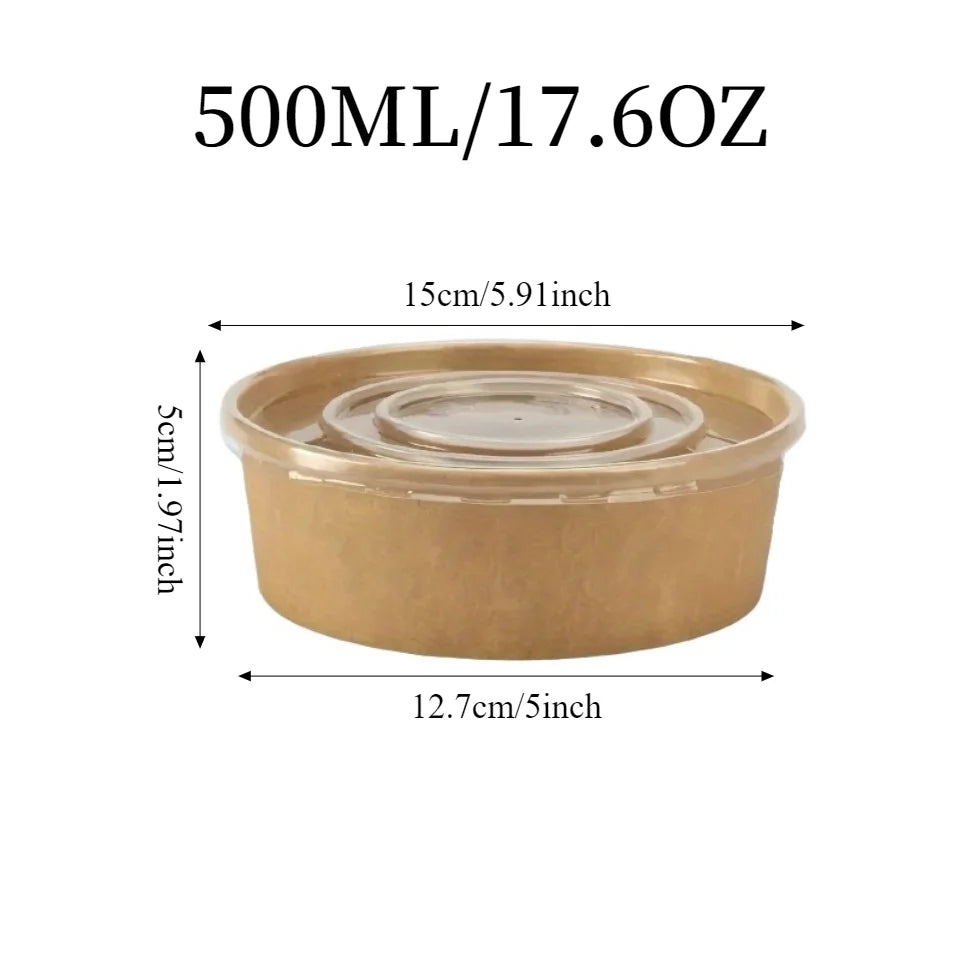 Disposable Kraft Paper Bowls with Lids 10/20PCS | Food Containers Disposable Food Bowls PLUSH 500ML-with Lid 20PCS