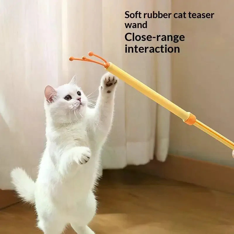 2-in-1 Retractable Cat Teaser Wand & Grooming Massager Toy Interactive Cat Toy PLUSH