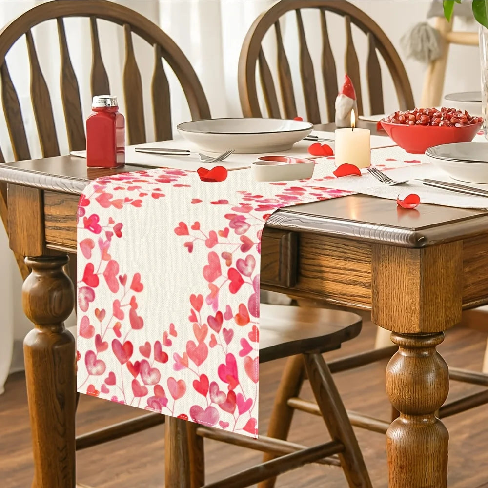 Pink Heart Cupid Valentine's Day Table Runner | 100% Polyester Holiday Table Runner PLUSH