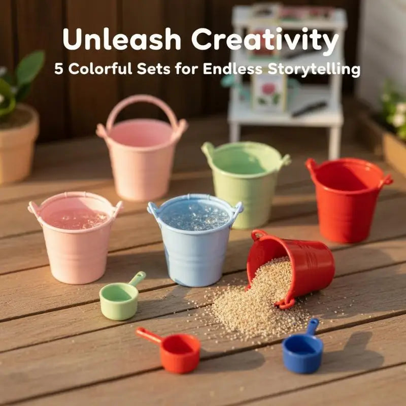 1/6 Scale Dollhouse Miniature Water Bucket & Spoon Set 5pcs Dollhouse Accessories PLUSH 5set mix color