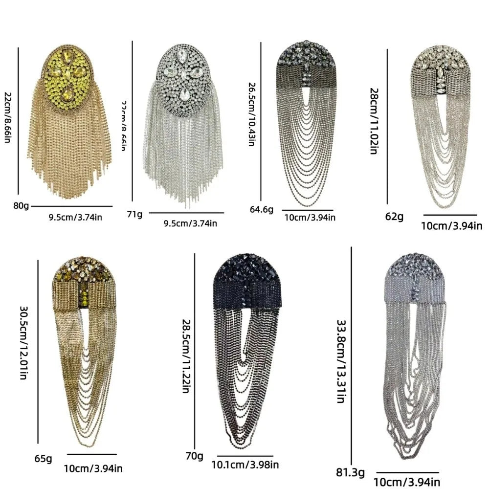 Rhinestone Tassel Epaulettes – Alloy Shoulder Board for Parade Decorative Epaulettes PLUSH