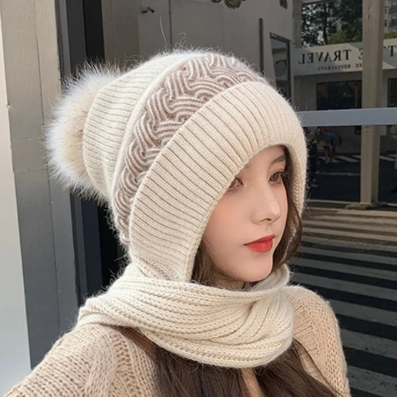 Women's Fleece Knit Hat & Scarf Set – Windproof Winter Winter Hat Scarf Set PLUSH
