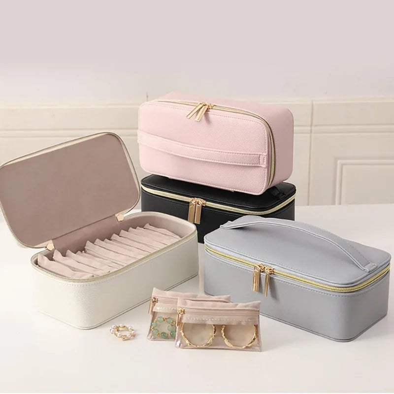 12-Grid Travel Jewelry Organizer PU Leather Case with Pouches Jewelry Storage Case PLUSH