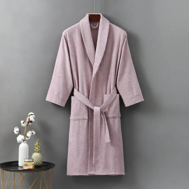 100% Cotton Terry Bathrobe – Unisex Kimono Dressing Gown Cotton Terry Bathrobe PLUSH