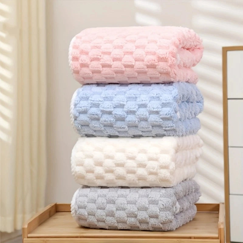 PLUSH 70x140cm Waffle Weave Bath Towel | Quick Dry Coral Fleece Bath Towel PLUSH