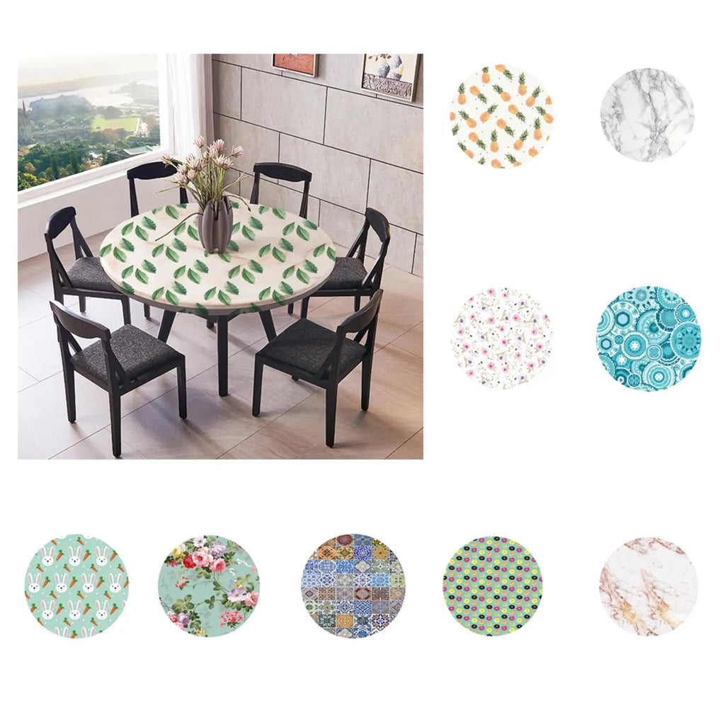 Waterproof Round Elastic Tablecloth – Non-Slip Classic Pattern Round Elastic Tablecloth PLUSH