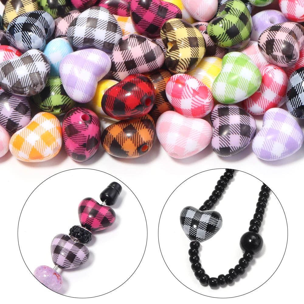 10pcs Plaid Heart Acrylic Spacer Beads – DIY Jewelry Making Acrylic Spacer Beads PLUSH