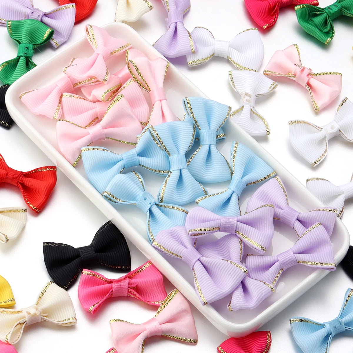 30pcs Satin Ribbon Bows 38x23mm – Colorful DIY Craft Decor Ribbon Bow Embellishments PLUSH