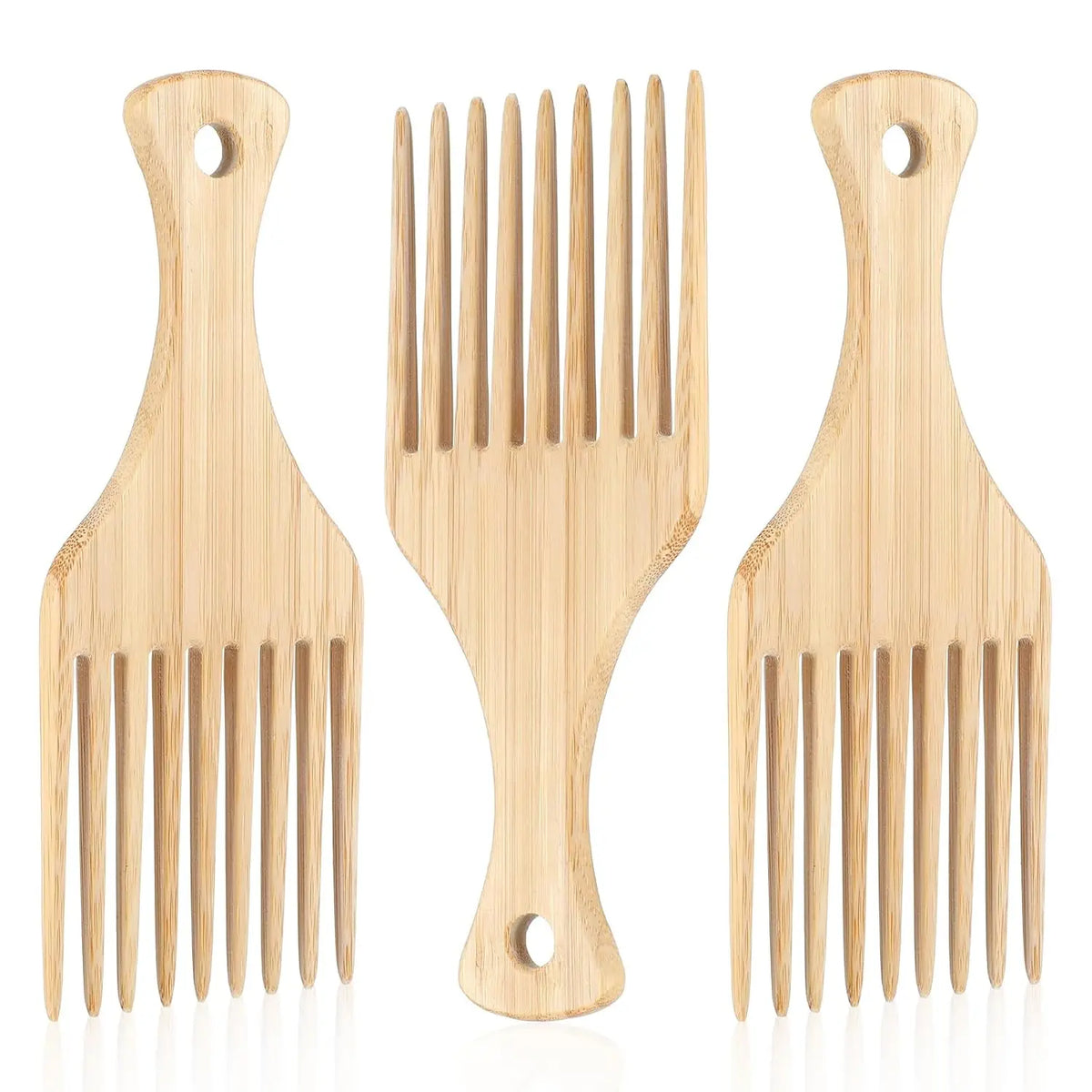 Wooden Afro Hair Picks – Curly, Thick Hair & Beard Combs Hair Pick Comb PLUSH 3pcs