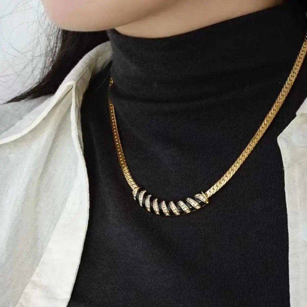 Black Gold Zircon Choker Necklace | French Retro Snake Chain Choker Necklace PLUSH