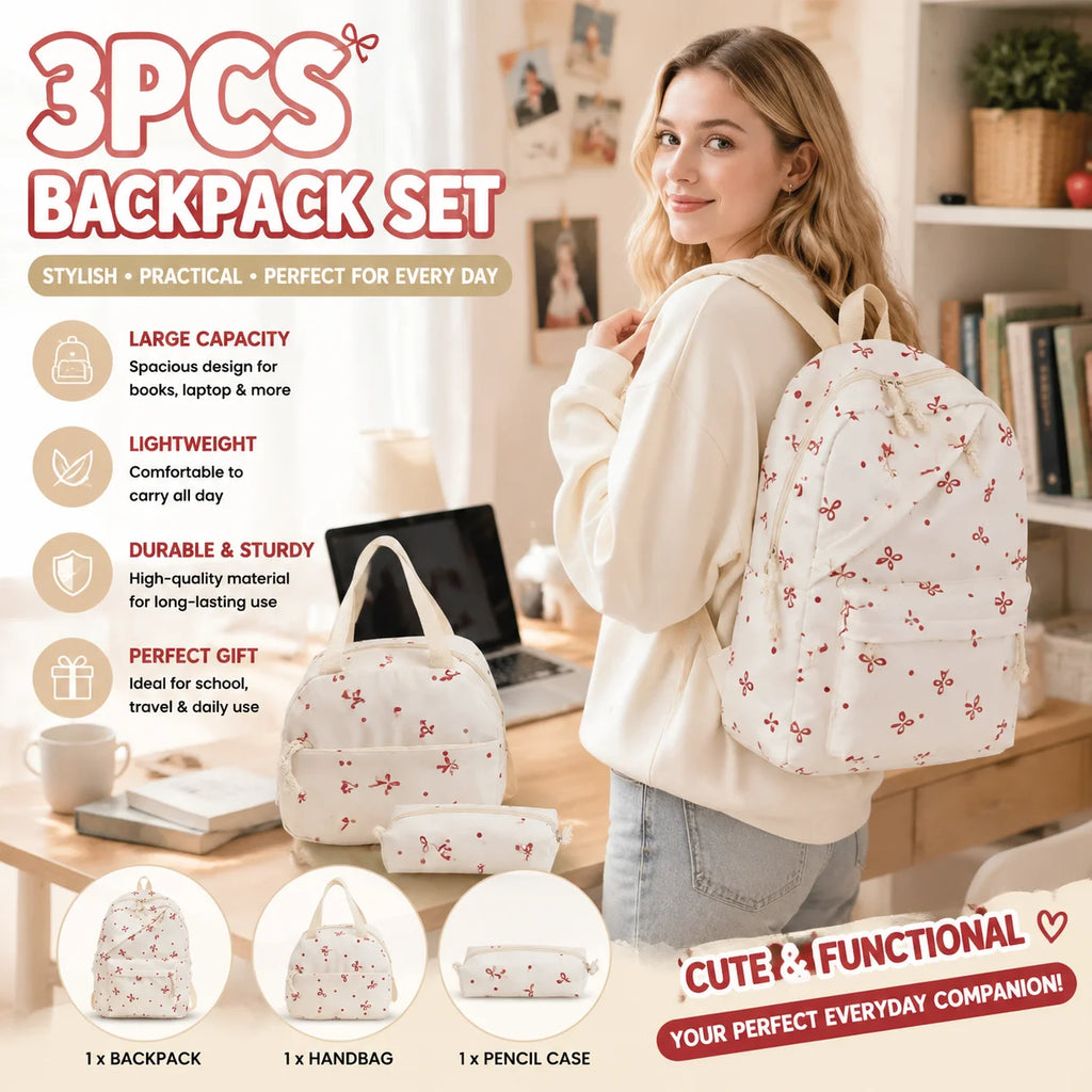 3-Piece Large Capacity Backpack Set – College & Travel Daypack Backpack Set PLUSH