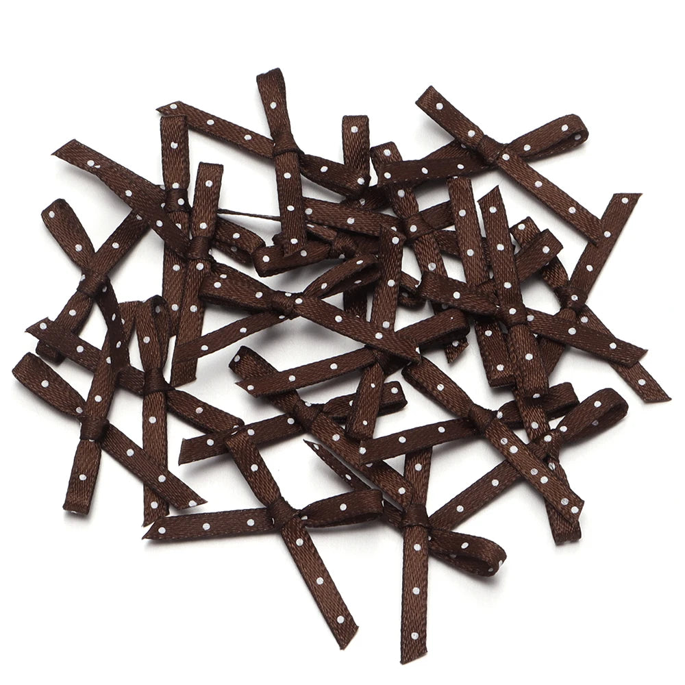 50pcs Polka Dot Ribbon Bows – DIY Gift Wrapping & Hair Decor Ribbon Bows PLUSH brown