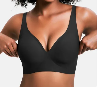 Zeriluna Seamless Push Up Bralette – Adjustable Sports Bra Sports Bralette PLUSH Pure Black 3XL