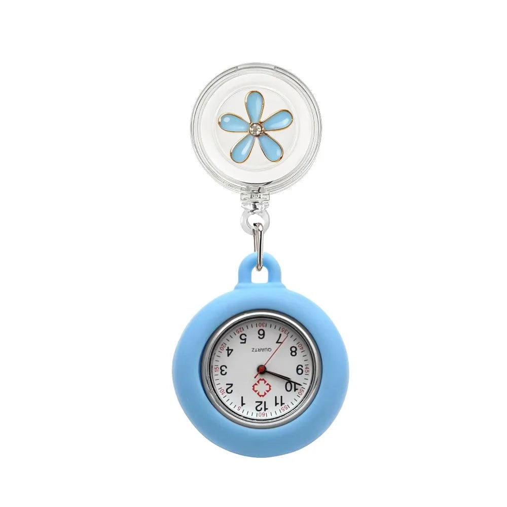 Retractable Nurse Fob Watch – Floral Badge Reel Pocket Watch Nurse Fob Watch PLUSH Blue small flower