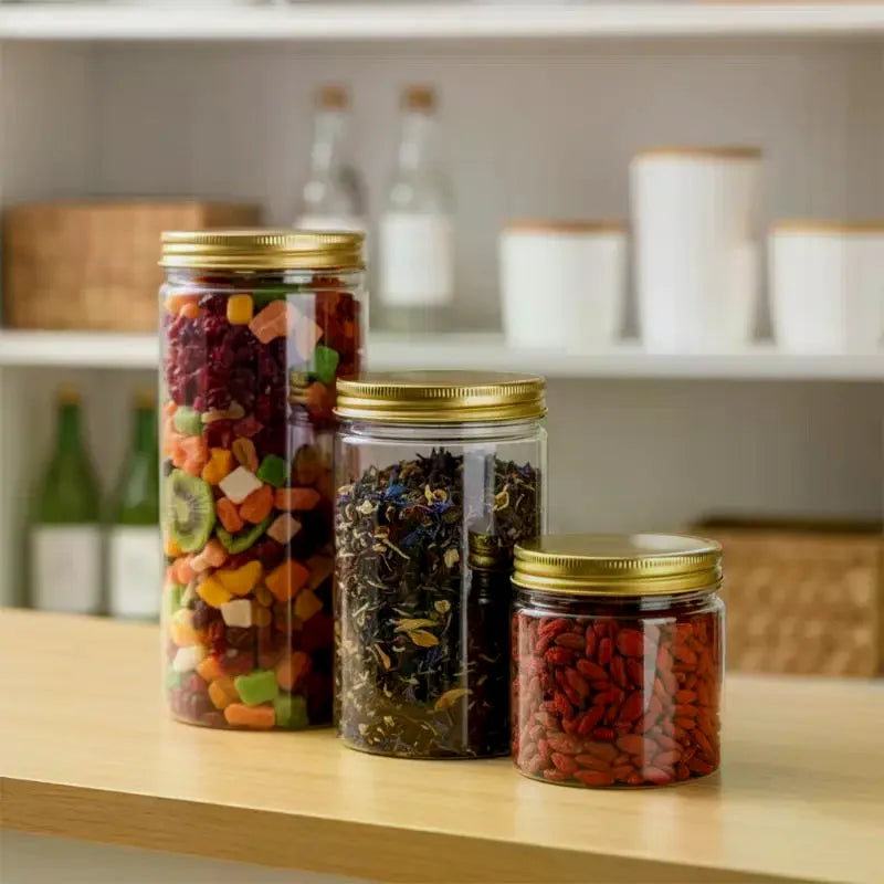 Food-Grade PET Storage Jar with Aluminum Lid | Tea & Snacks Food Storage Jar PLUSH