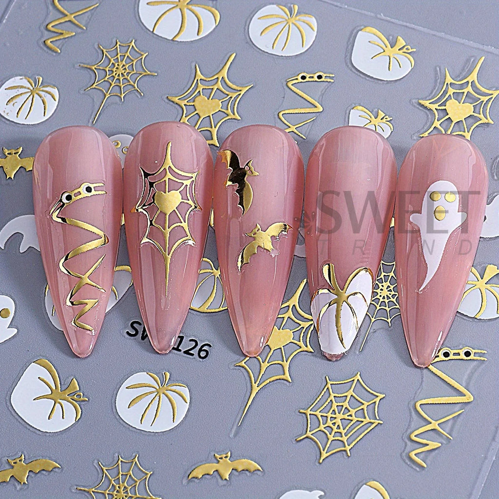 Halloween Nail Art Stickers – Pumpkin Spider Web Foil Decals 3pcs Nail Art Stickers PLUSH