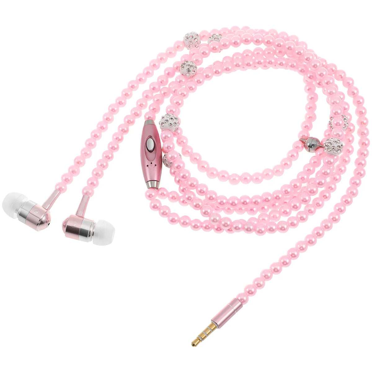 Pearl Chain Wired Earphones with Mic – Necklace Style Earbuds Wired In-Ear Earphones PLUSH Pink