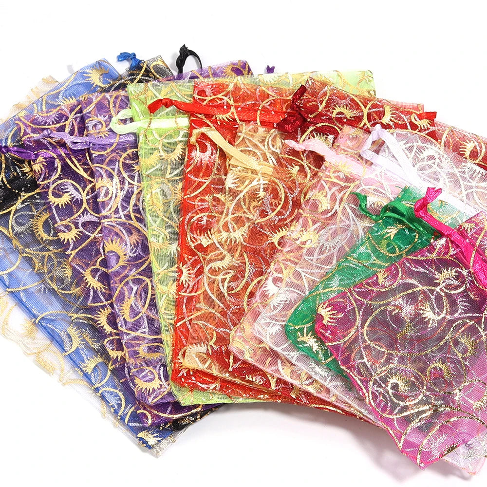 10pcs Gold Eyelash Organza Drawstring Bags – Gift & Jewelry Pouches Gift Pouches PLUSH