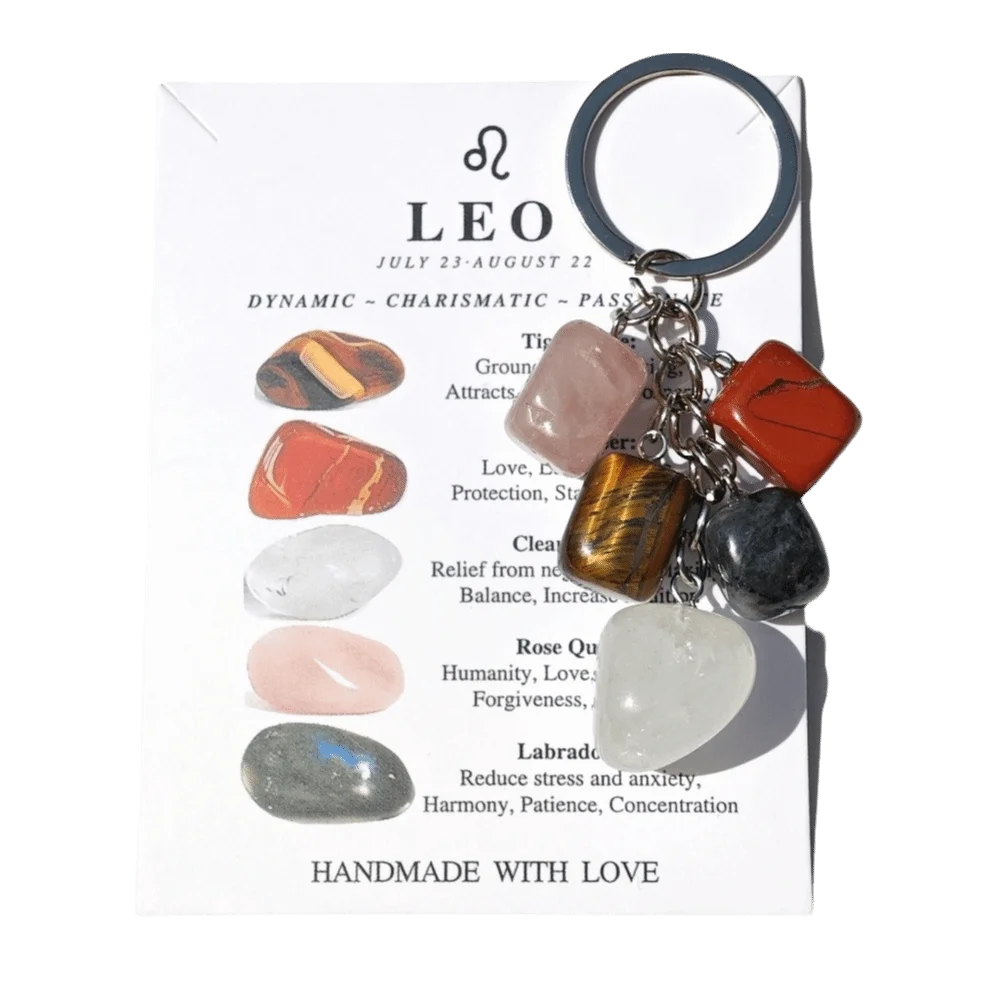 Zodiac Constellation Birthstone Keychain – Stone & Alloy Zodiac Keychain PLUSH Leo