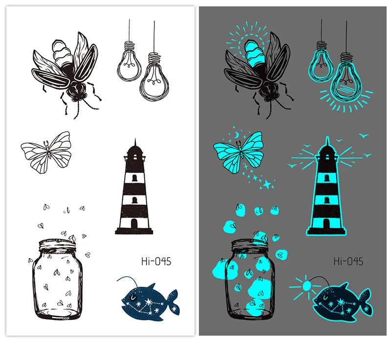 Luminous Glow Temporary Tattoo Stickers – Snake & Butterfly Temporary Tattoo Stickers PLUSH Hi-045