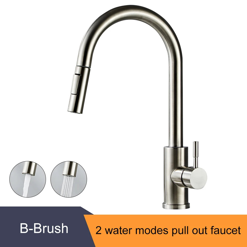 Pull Out Kitchen Faucet Single Handle Hot Cold Mixer Tap Kitchen Faucet PLUSH B-Brush nickel G9/16