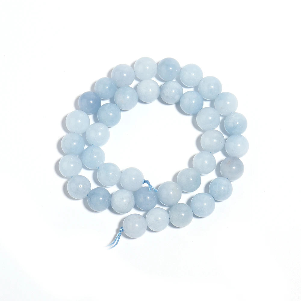 Blue Aquamarine Natural Stone Round Beads – DIY Jewelry Strand Natural Stone Beads PLUSH 10mm 35pcs