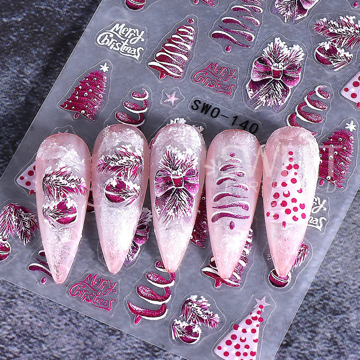 Christmas Nail Matte Decals – Xmas Tree, Bow & Cat Stickers 2pk Nail Art Stickers PLUSH