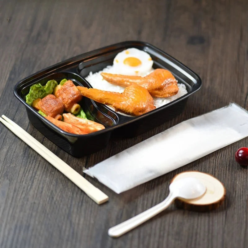 Black Two-Compartment Lunch Boxes – 5 or 10 Pack Food Lunch Box PLUSH