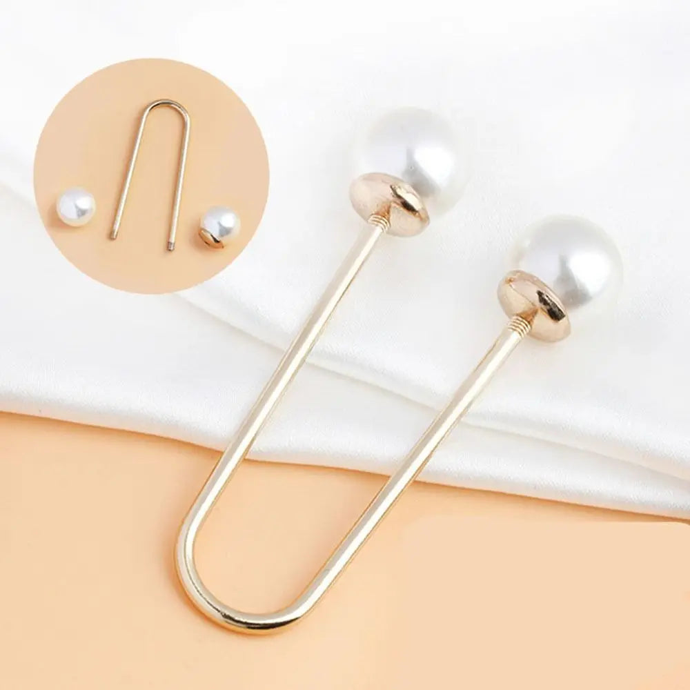 U-Shape Double Head Bead Brooch – Zinc Alloy DIY Accessory Fashion Brooch Pin PLUSH gold-b