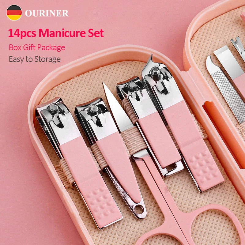 14-Piece Stainless Steel Manicure & Pedicure Set | Pink & Blue Manicure Pedicure Set PLUSH