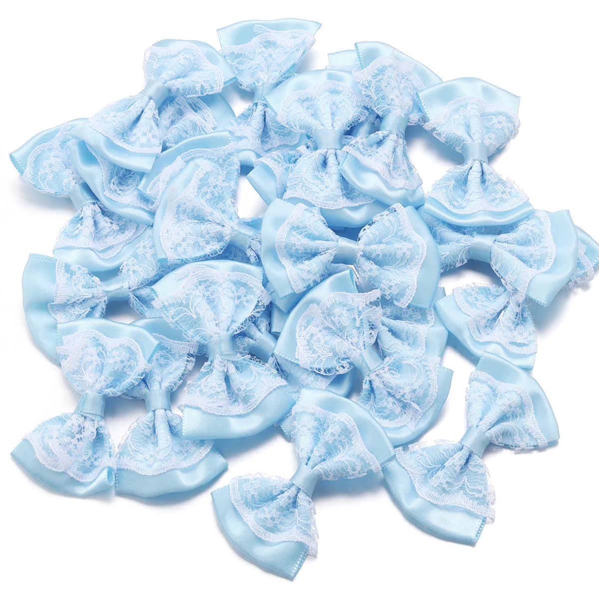 20pcs Double Layer Satin Ribbon Bows – Colourful DIY Craft Ribbon Craft Bows PLUSH Blue 3.5X5.7cm