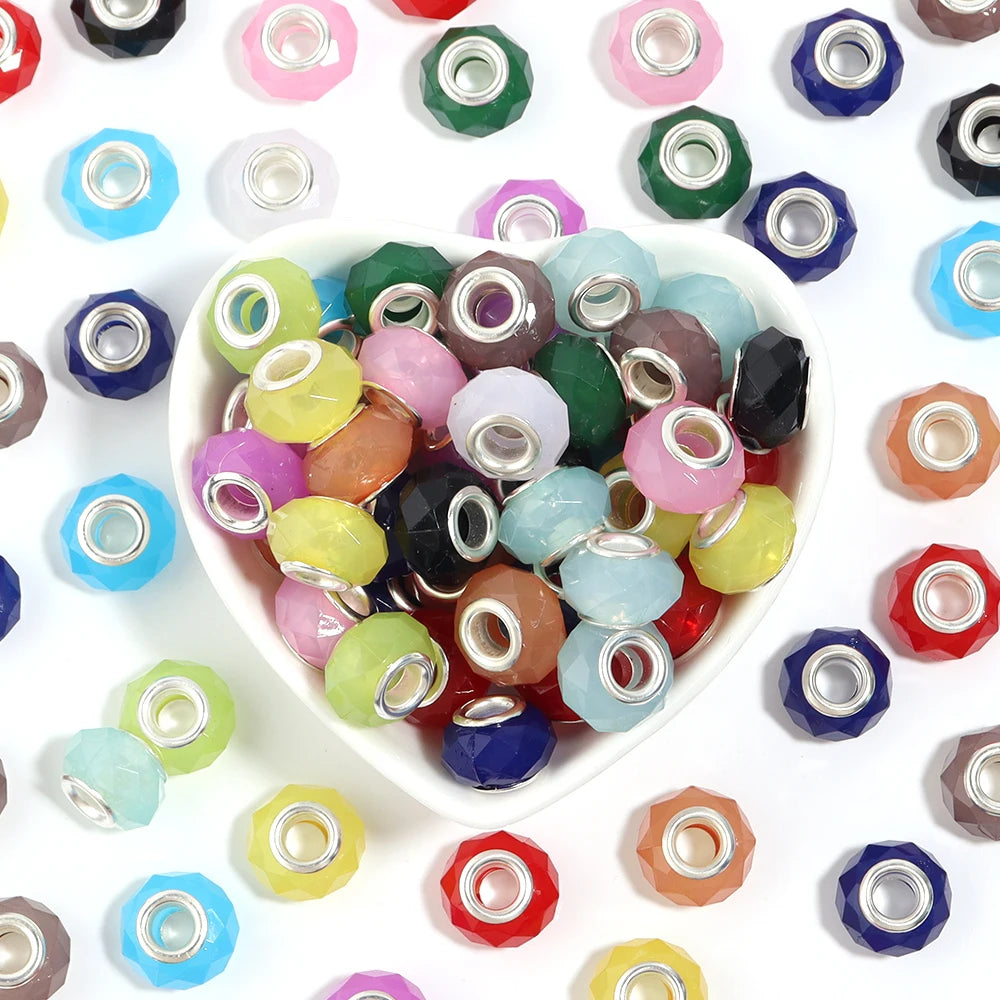 20pcs Faceted Resin Beads 14x9mm Big Hole DIY Jewelry Spacers Resin Spacer Beads PLUSH