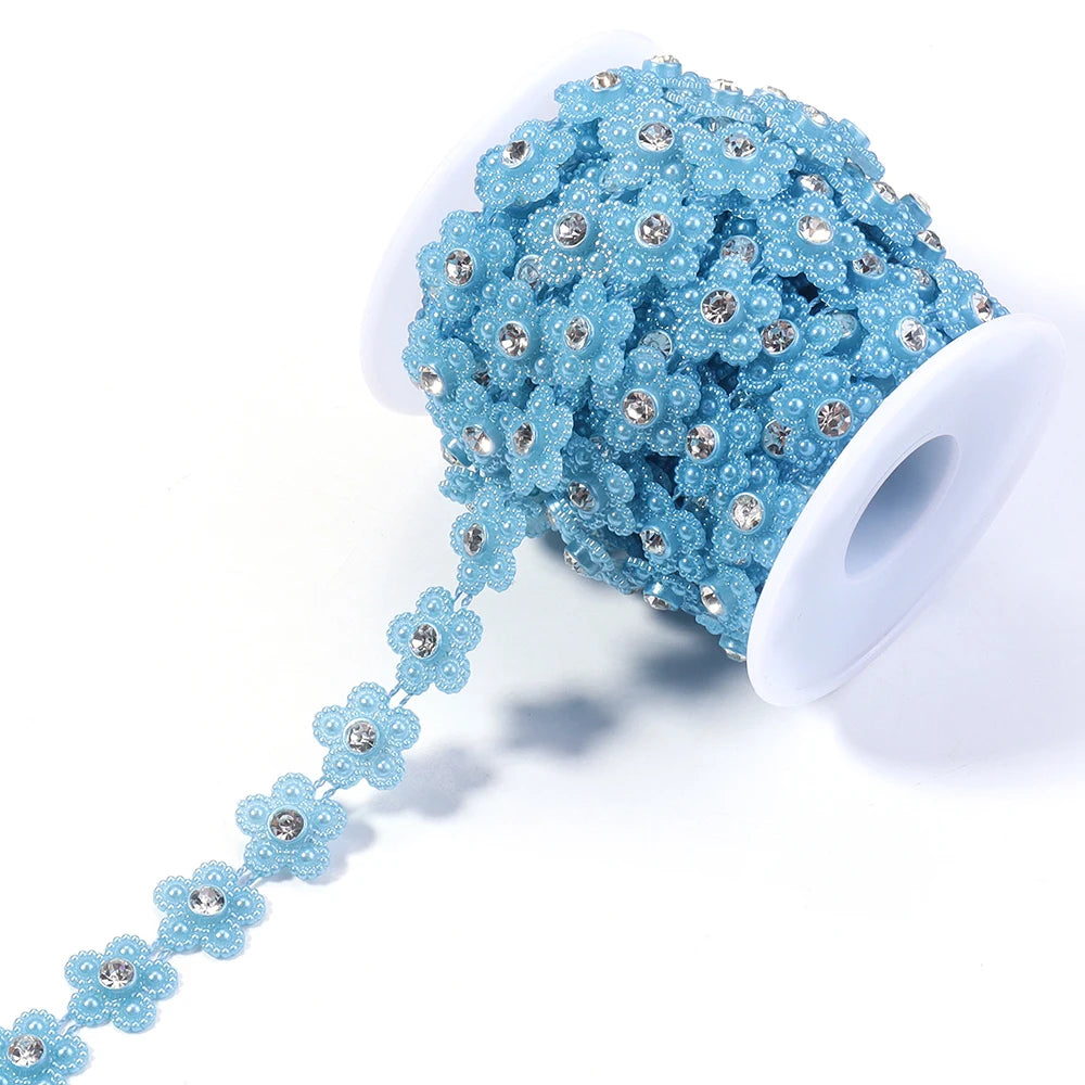 5 Yards Pearl Flower Chain with Rhinestone for DIY Jewelry Pearl Jewelry Chain PLUSH Blue