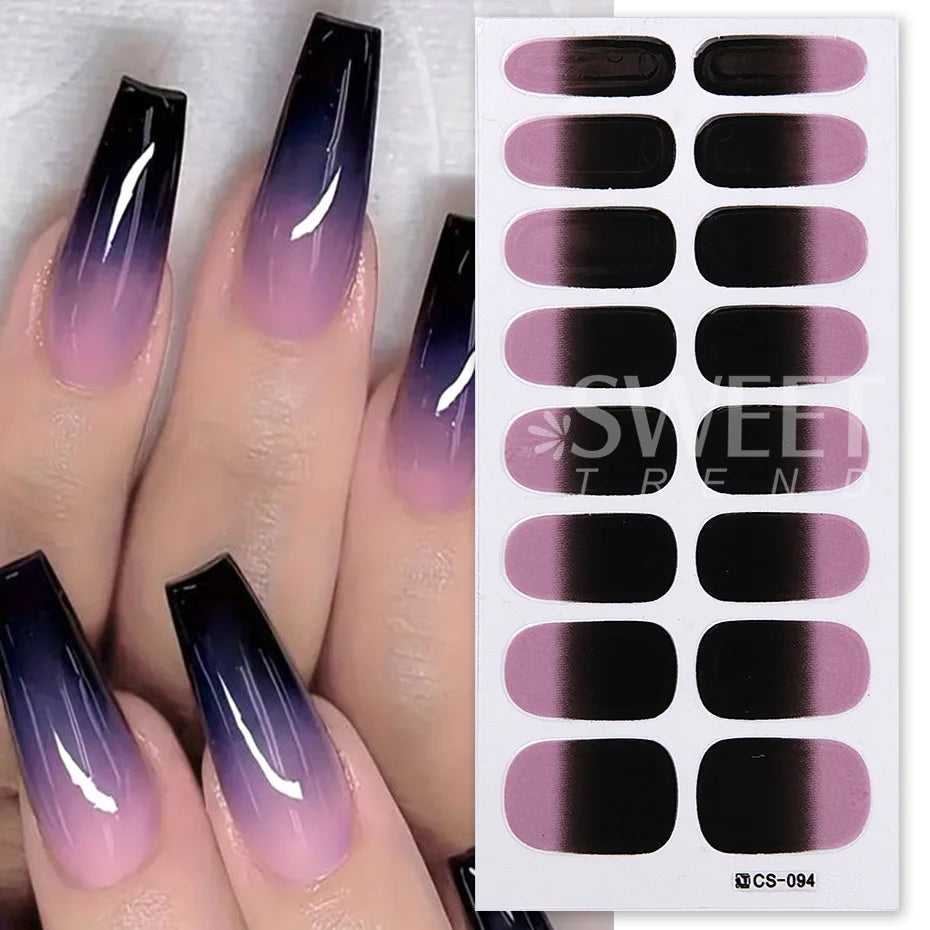 6pcs Ombre Gel Nail Stickers Pink Blue Gradient Full Cover Set Nail Art Stickers PLUSH