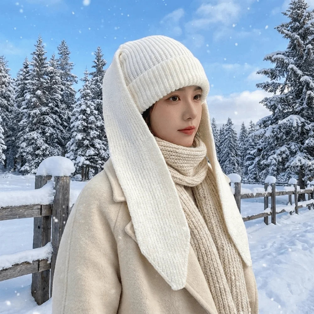 Rabbit Long Ear Knitted Beanie – Cute Bunny Winter Hat Knitted Beanie Hat PLUSH