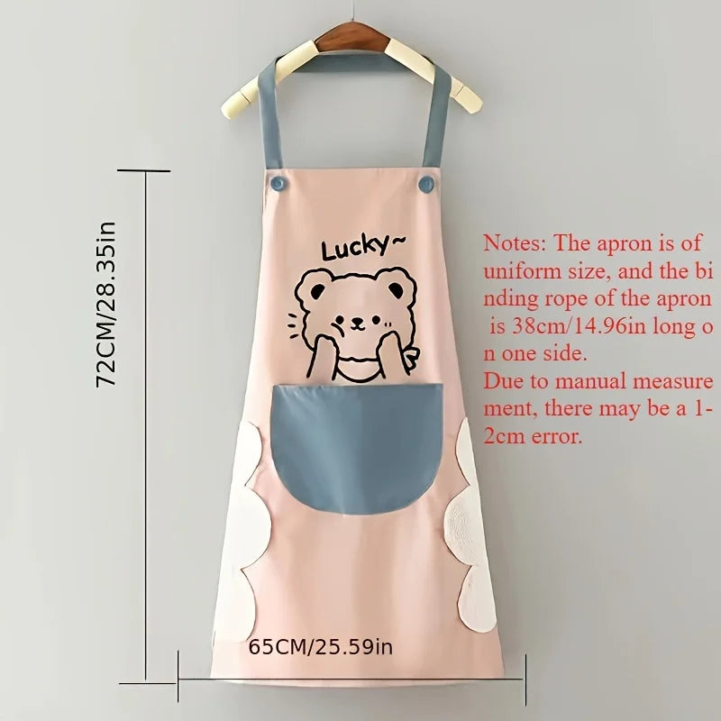 Cartoon Bear Couple Kitchen Apron – PVC, Adjustable, Easy Clean Kitchen Apron PLUSH