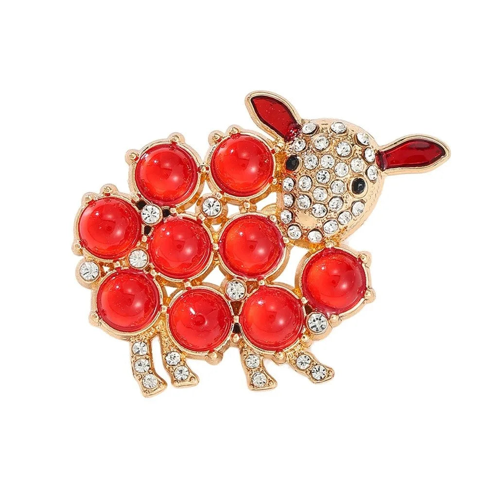 Vintage Zodiac Sheep Enamel Brooch | Rhinestone Lamb Lapel Pin Enamel Brooch PLUSH Style G