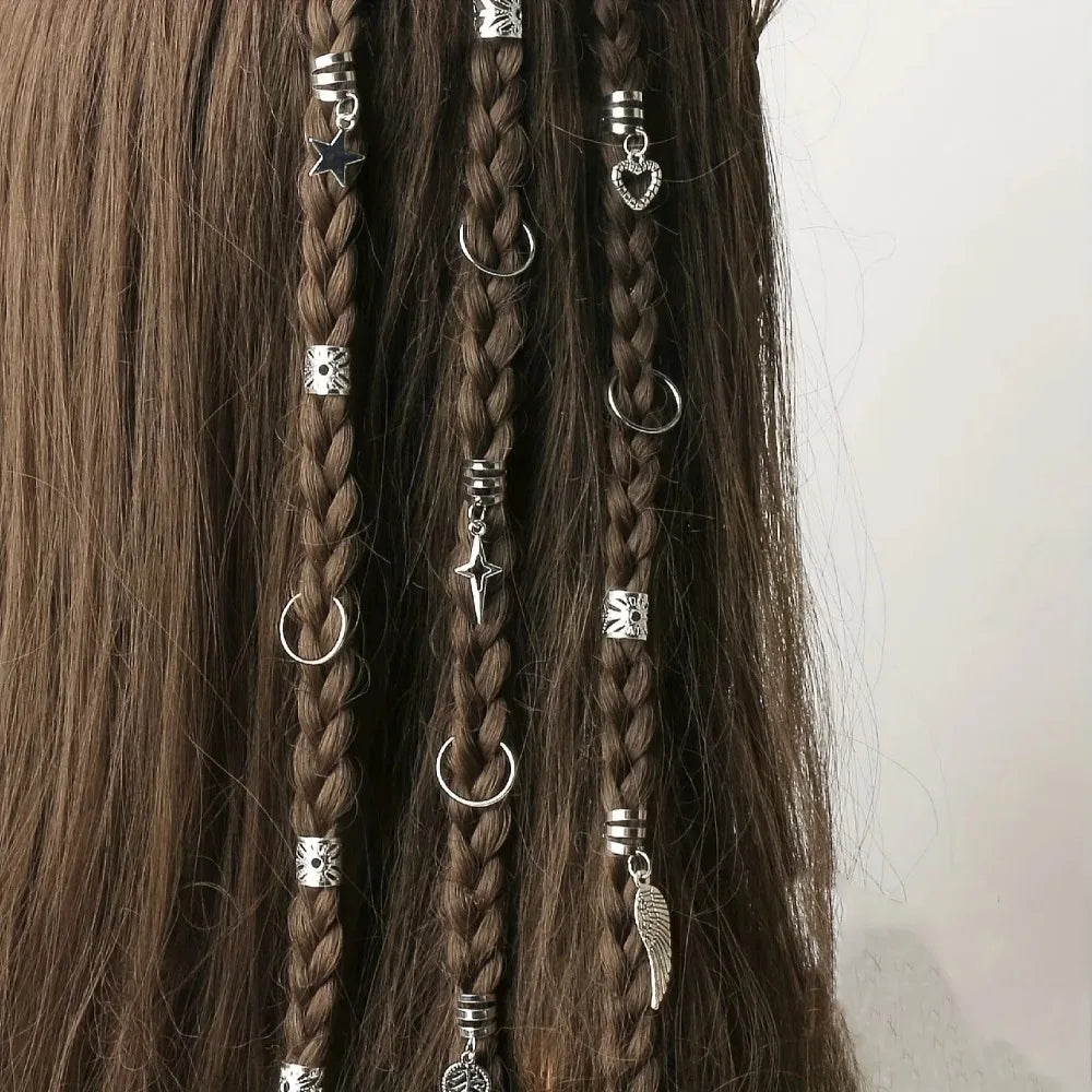 45pcs Dreadlock Hair Rings – Wing Leaves Stars Braid Jewelry Braid Hair Rings PLUSH
