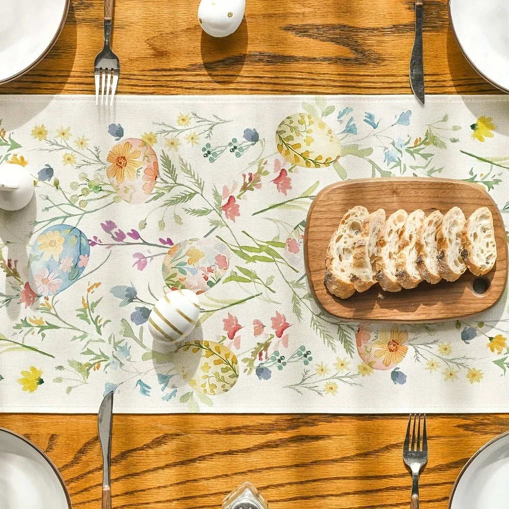 Easter Watercolor Table Runner – Floral Egg Print, 3 Sizes Table Runner PLUSH