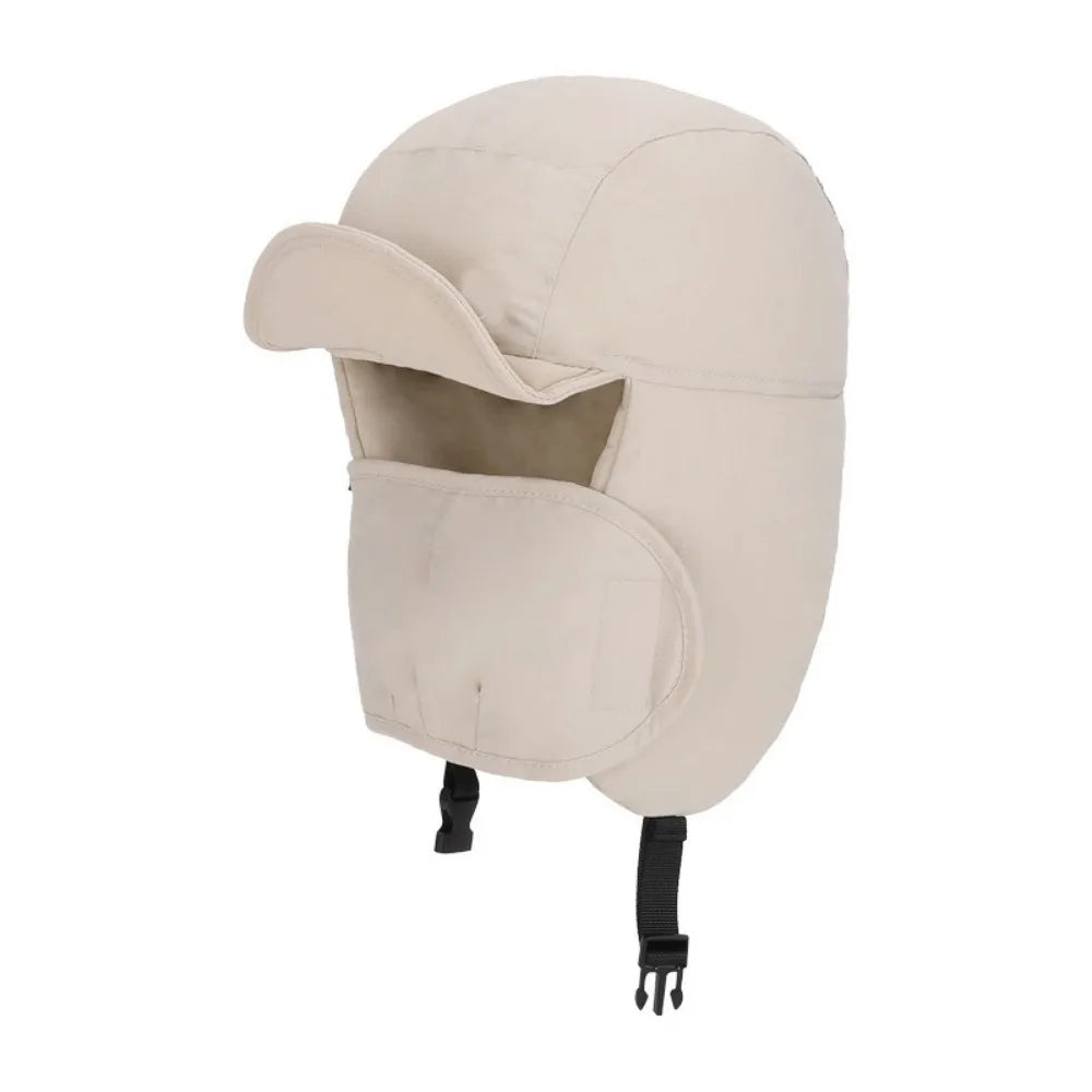 Windproof Winter Hat with Face & Ear Cover – Unisex Ski Cap Winter Earmuff Hat PLUSH Beige
