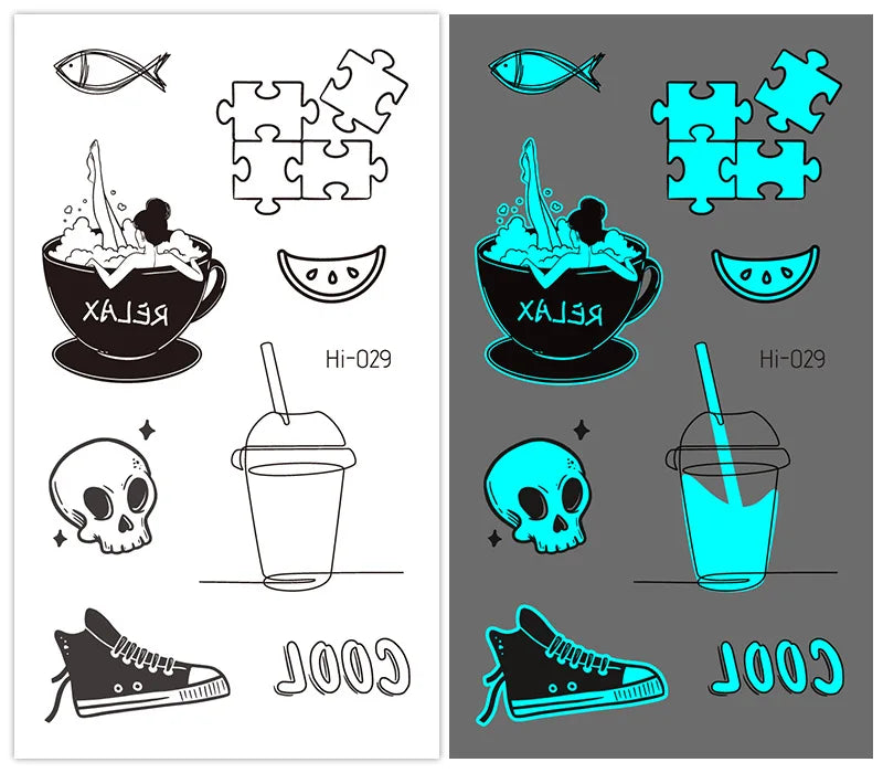 Luminous Glow Temporary Tattoo Stickers – Snake & Butterfly Temporary Tattoo Stickers PLUSH Hi-029