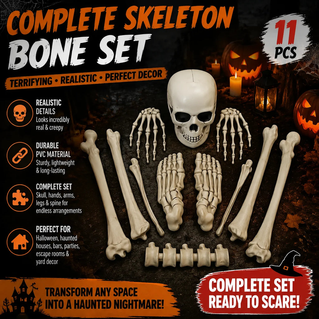 Realistic Halloween Skeleton Skull Bones Set – Horror Prop Decor Halloween Prop Decor PLUSH