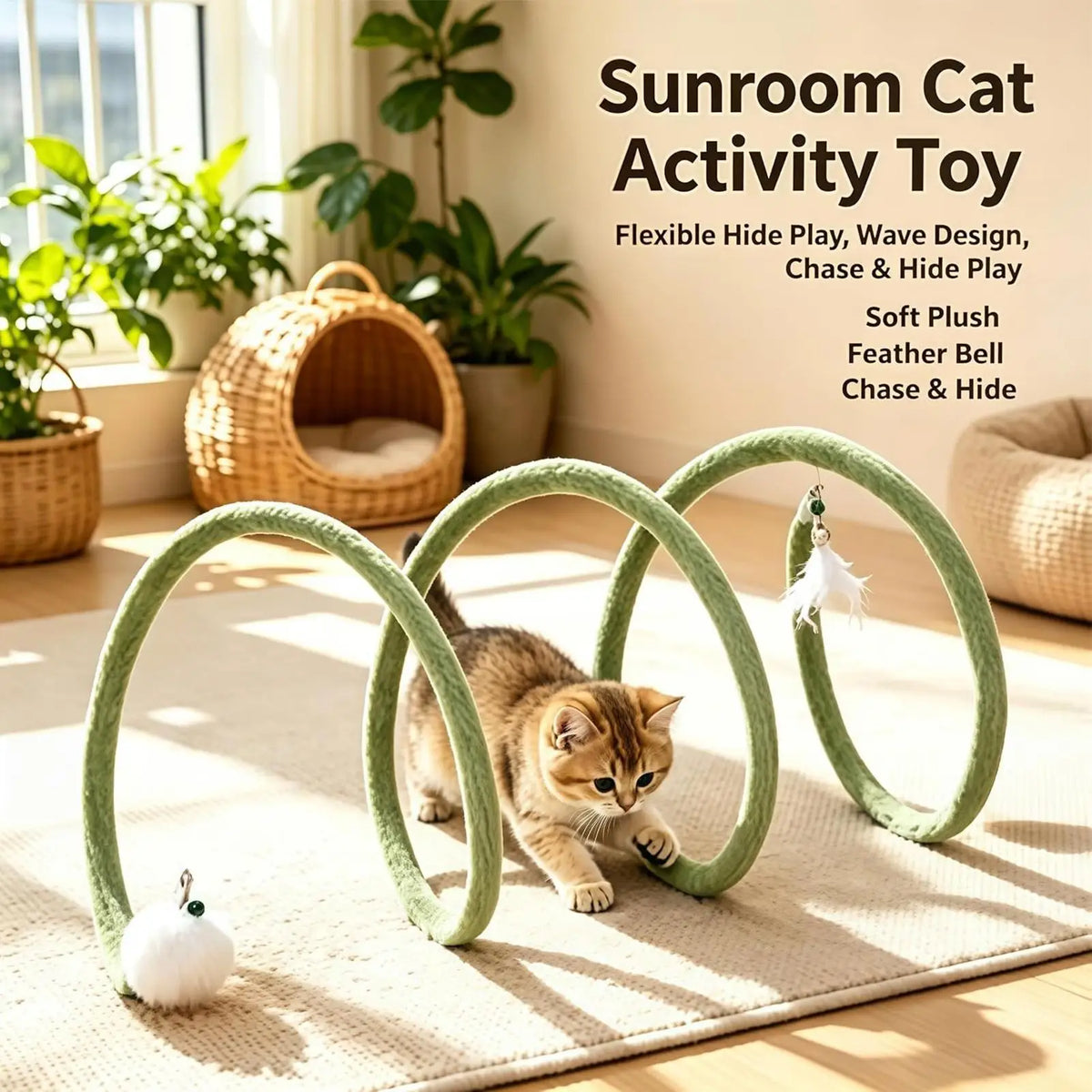 Foldable Spring Cat Tunnel Toy with Jingle Bells & Plush Ball Cat Tunnel Toy PLUSH