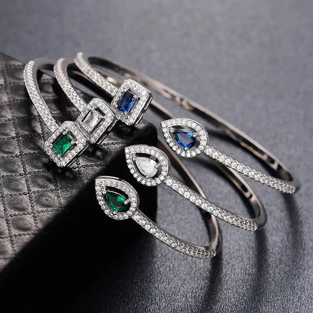 Cubic Zirconia Cuff Bracelet – Adjustable Open Bangle Cuff Bracelet PLUSH