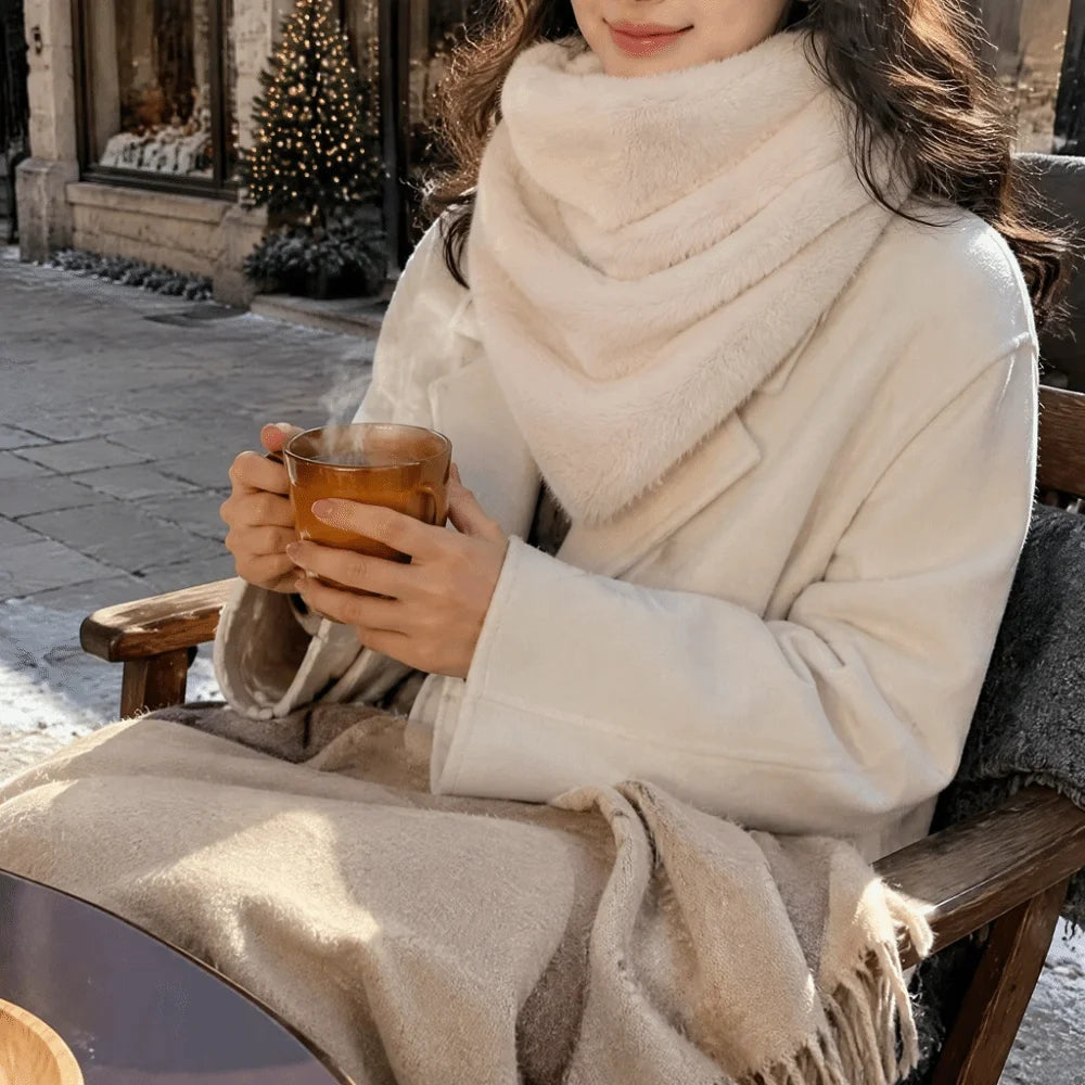 Women's Plush Triangle Scarf – Leopard Print Faux Fur Neck Warmer Plush Triangle Scarf PLUSH
